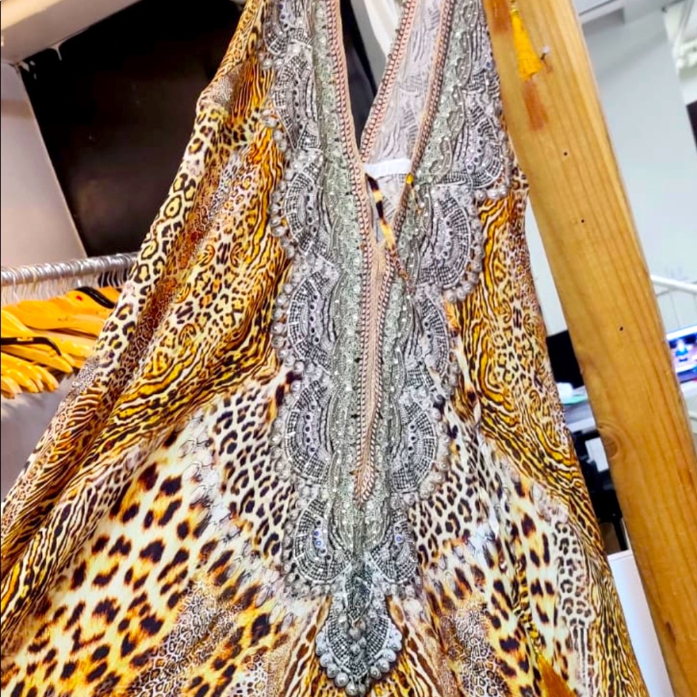 NEW Vaid Leopard Luxury Crystal Halter Maxi Dress - Picture 2 of 10